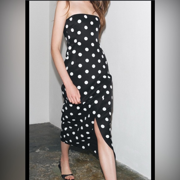 Zara strapless polka dot midi dress NWOT - Picture 2 of 7